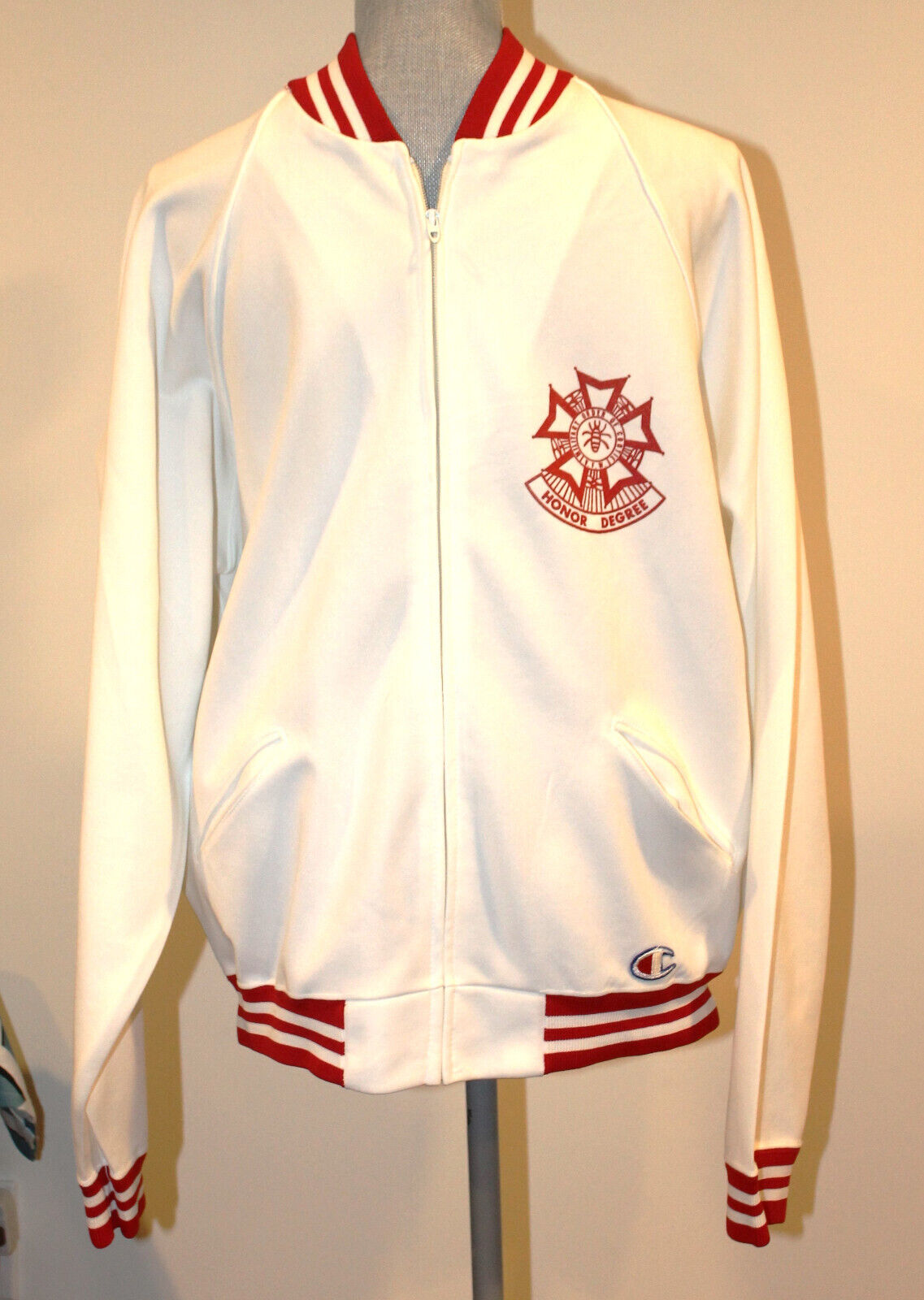 VINTAGE 1970 WHITE CHAMPION TRACK SUIT TOP- ORDER OF THE COOTIE MEN\'S LARGE