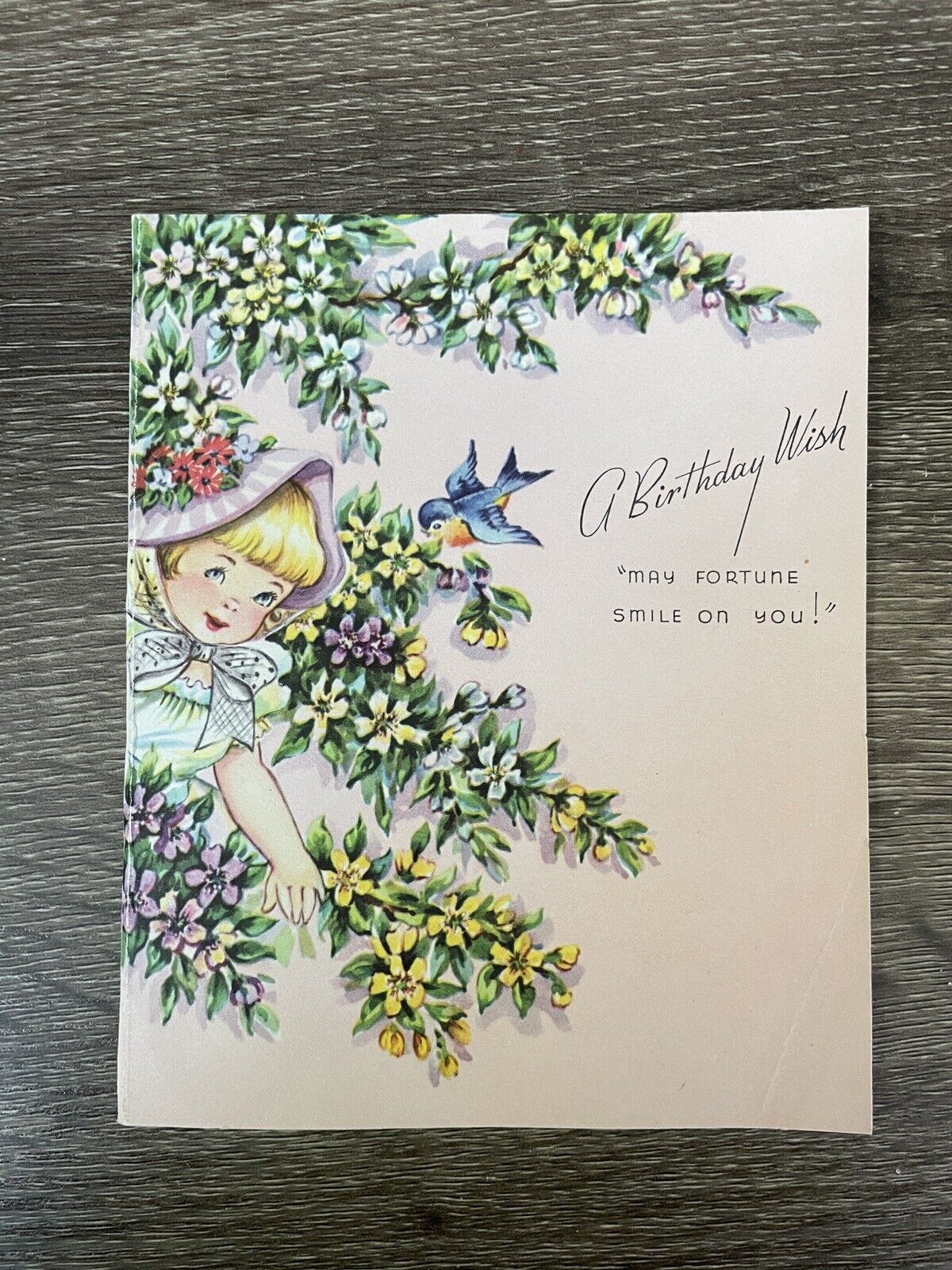Vintage Birthday Card, May Fortune Smile On You, Used