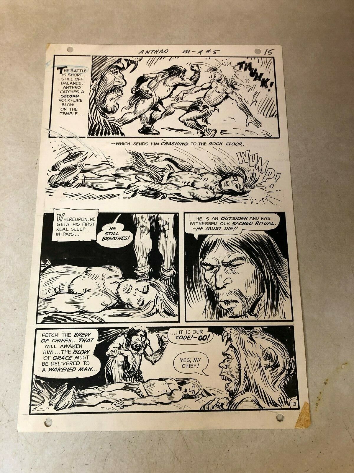 ANTHRO #5 original art 1969 PUNCH TO FACE knocked out BREW 1969 POST Dc