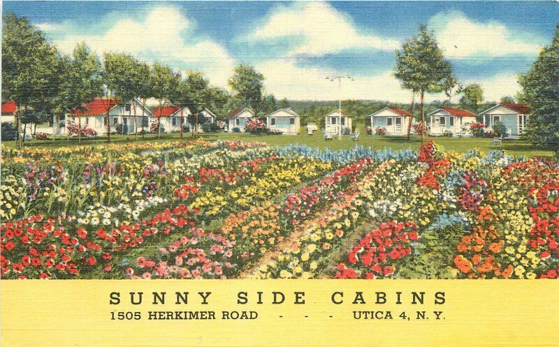 Linen Teich Sunny Side Cabins roadside Utica New York Postcard 9669