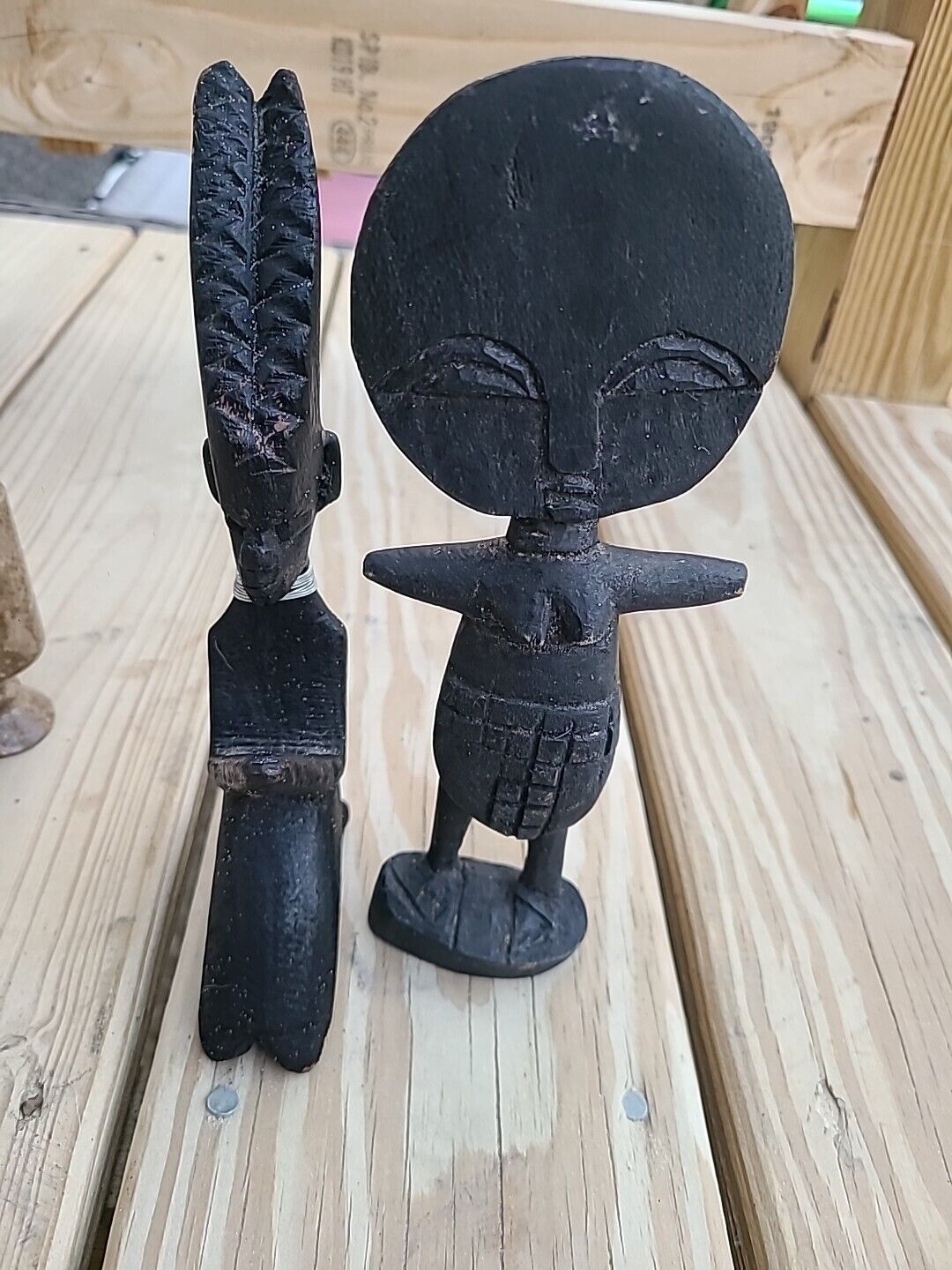 Black Wooden Handcarved African Fertility Folk Art Statues