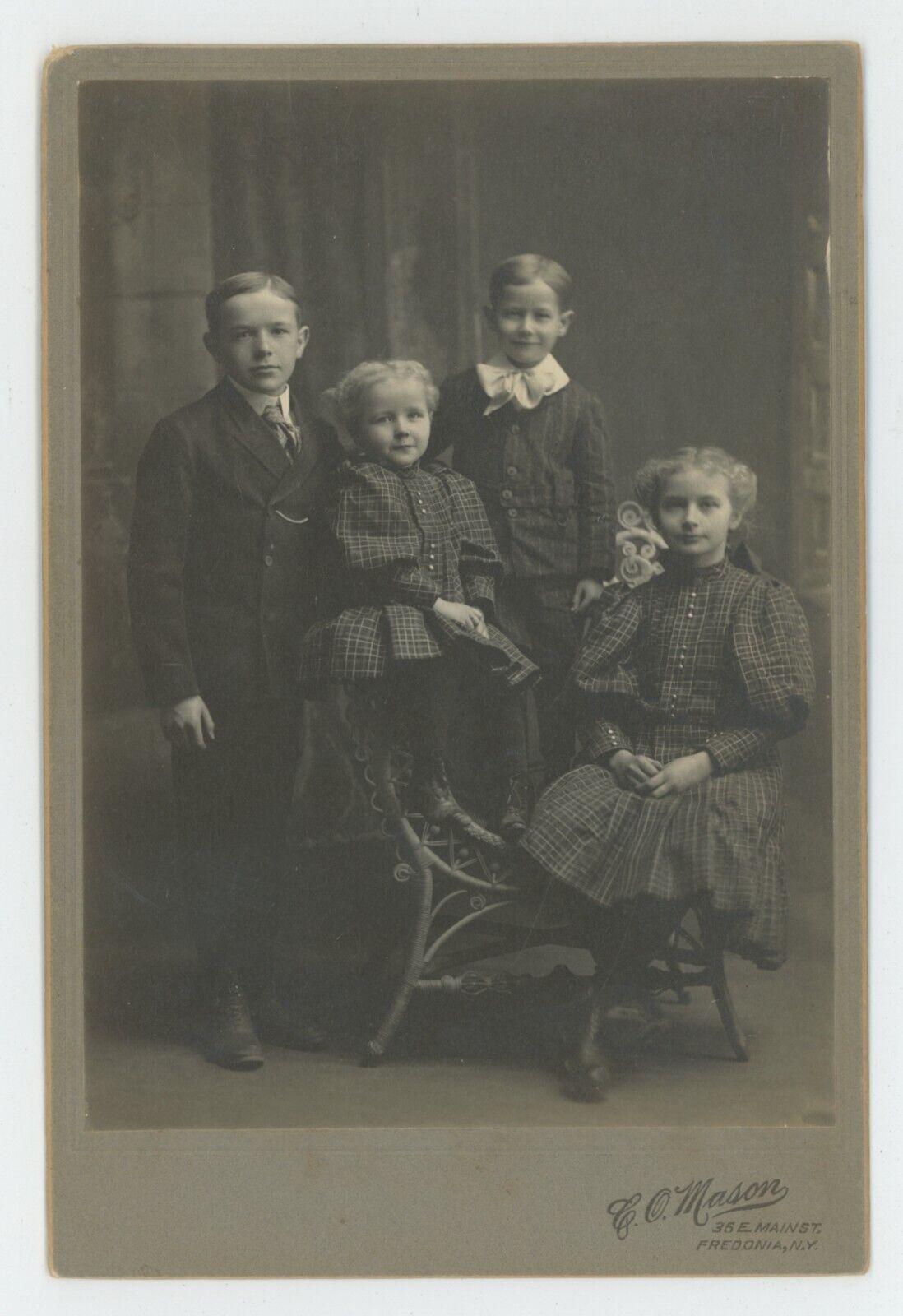 Antique c1890s Cabinet Card 4 Beautiful Children Siblings? Mason Fredonia, NY
