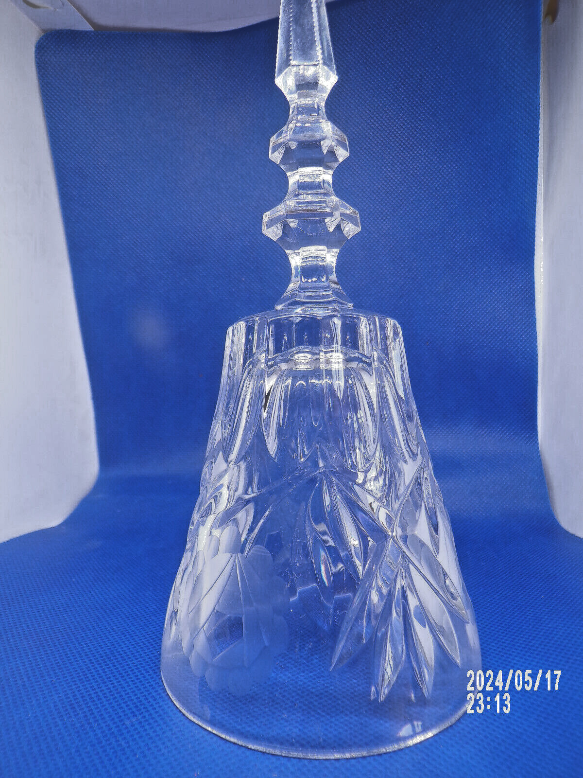 pre own glass bell,7.5 inches tall,can\'t tell if it is crystal.