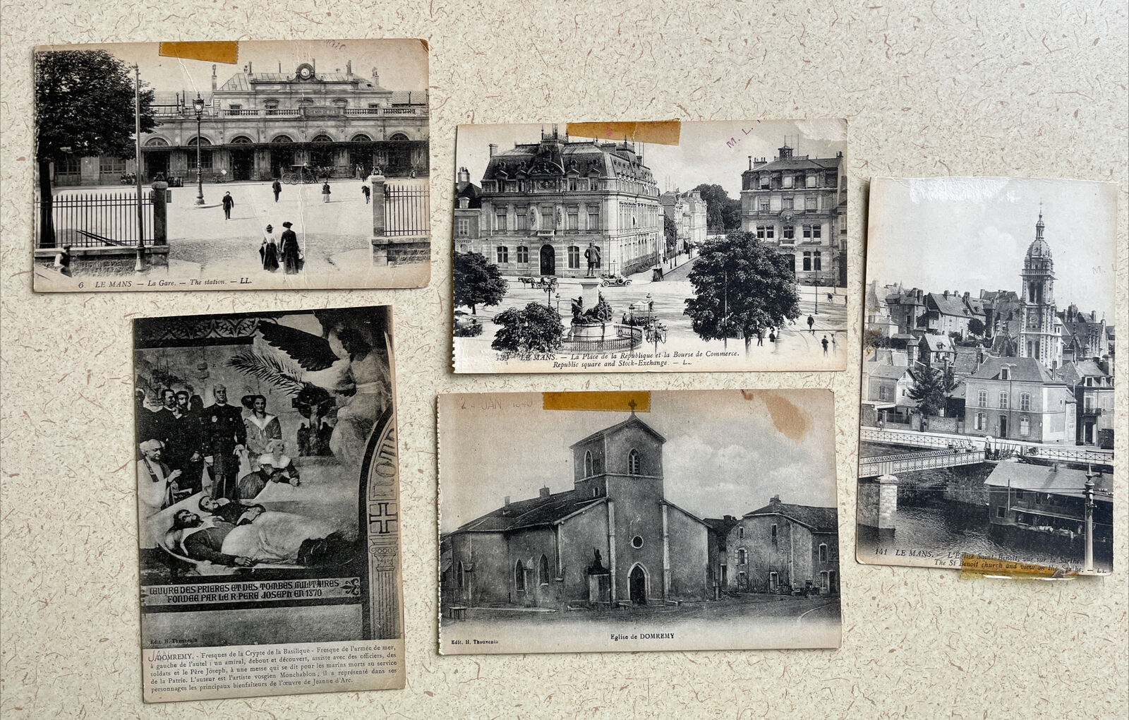 French antique postcards from 1940s lot of 5