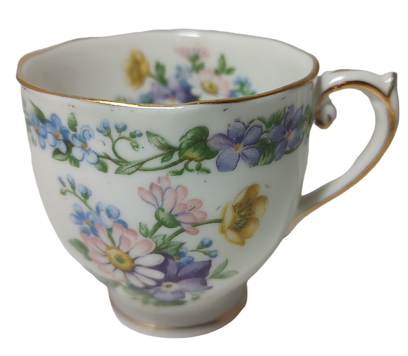 Vintage Roslyn Fine Bone China Tea Cup Garland Floral Gold Trim 1950s England