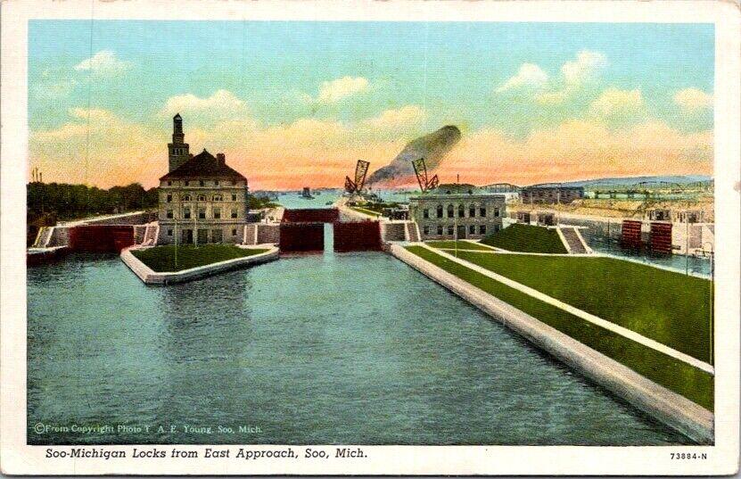 Vintage Postcard Soo Michigan Locks from the East Soo Michigan MI 1943      R533
