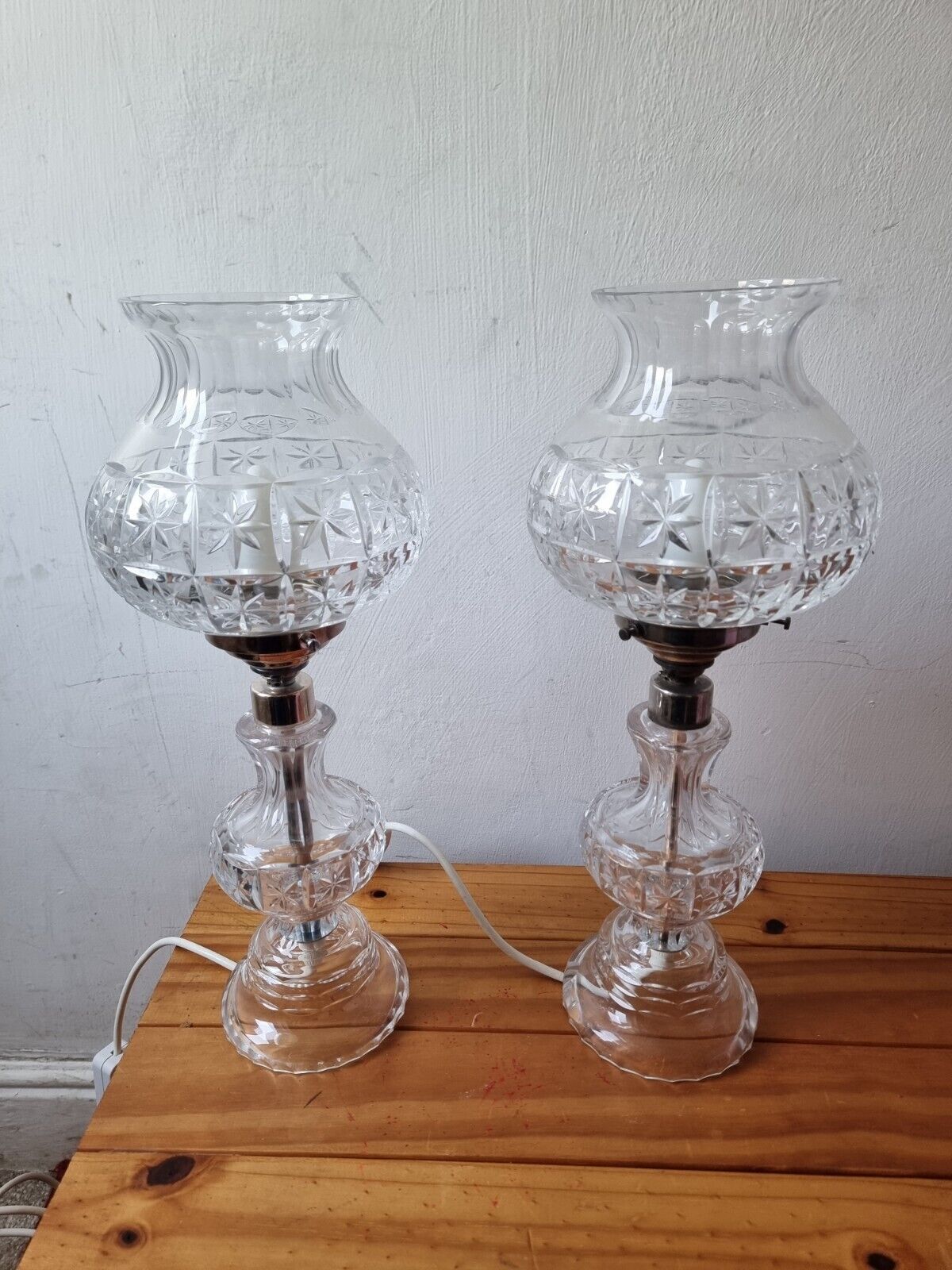 Vintage Pair Cut Glass Lamps
