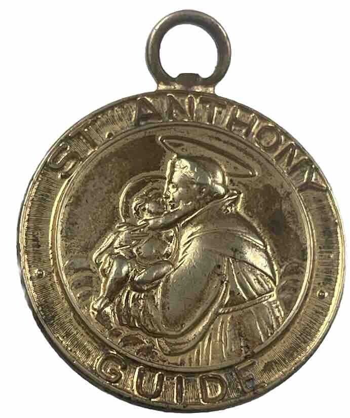Vintage Catholic St Anthony Guild Gold  Tone  Religious Medal