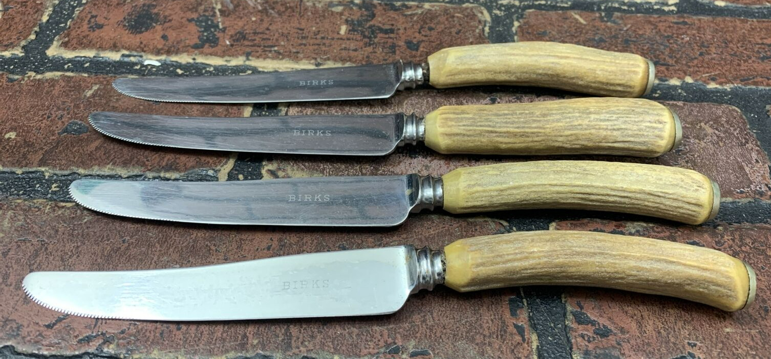 4pc. Vintage Sheffield ENGLAND BIRKS CARVING SET STAG HORN HANDLE Knives