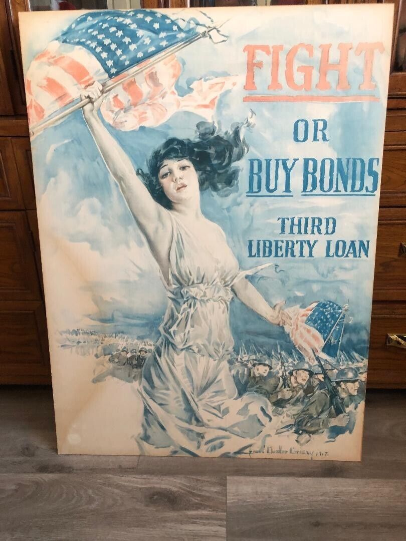 1917 World War I Original Poster Fight Or Buy Bonds Third Liberty Loan