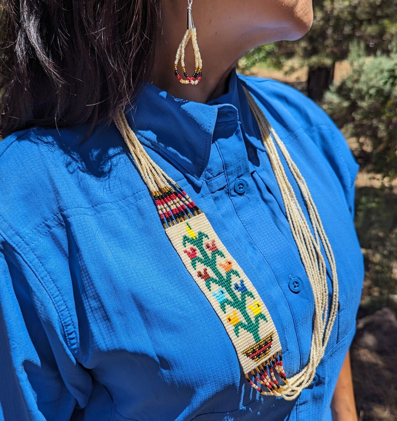 Navajo Rug Necklace Genuine Handmade Tree of Life Birds Native American Jewelry