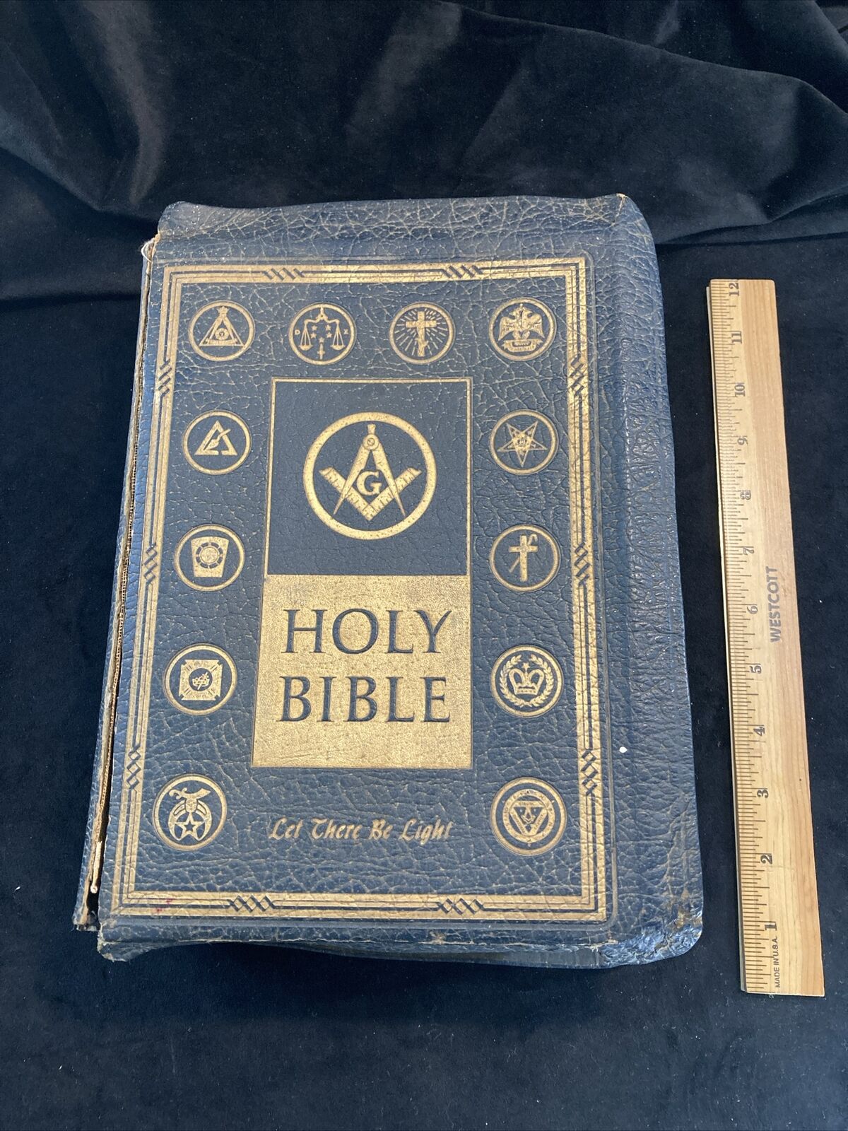 Vintage Holy Bible Let There Be Light Masonic Edition 1955 Leather Binding Poor