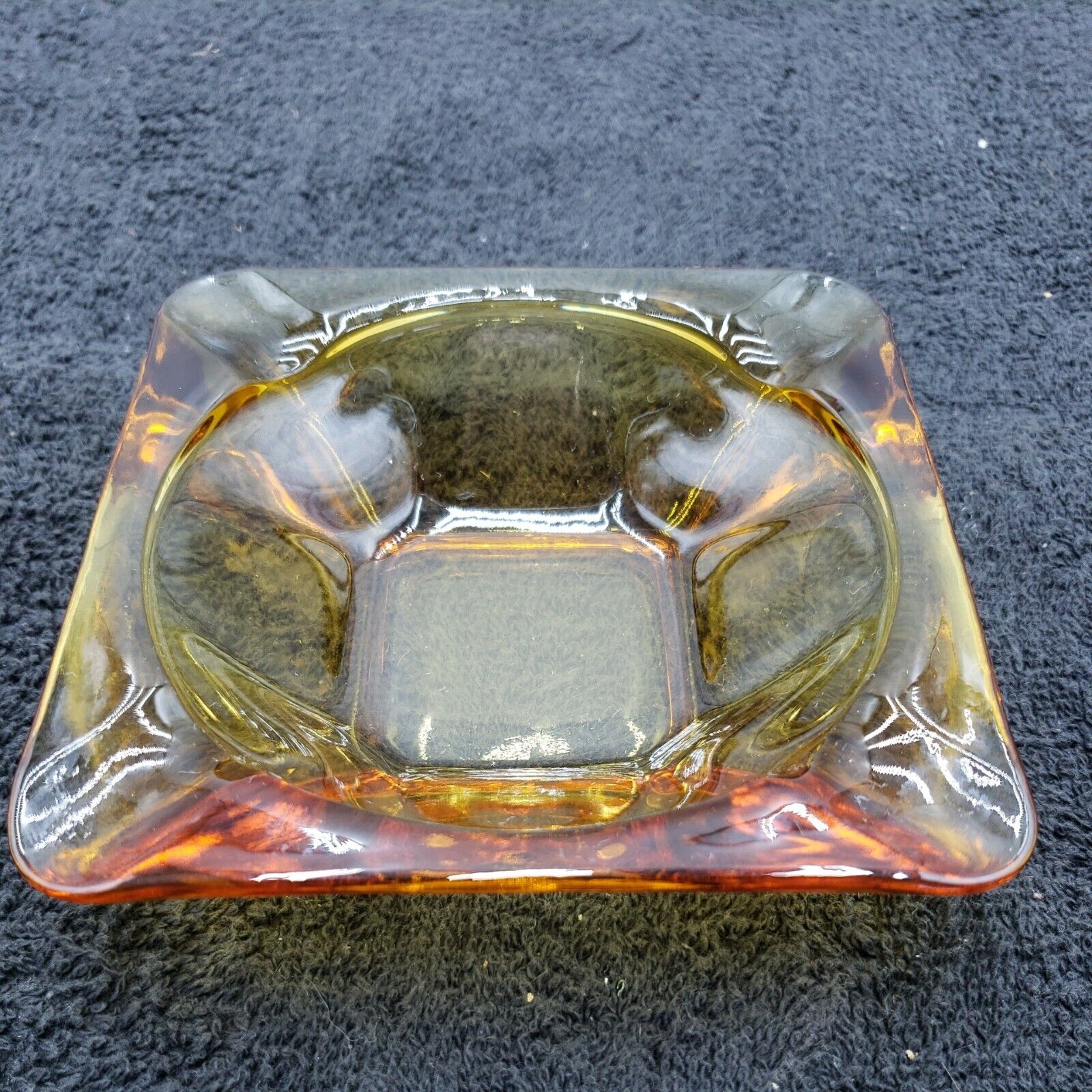 Vintage 4.5 inch Square Amber Glass Ashtray MCM