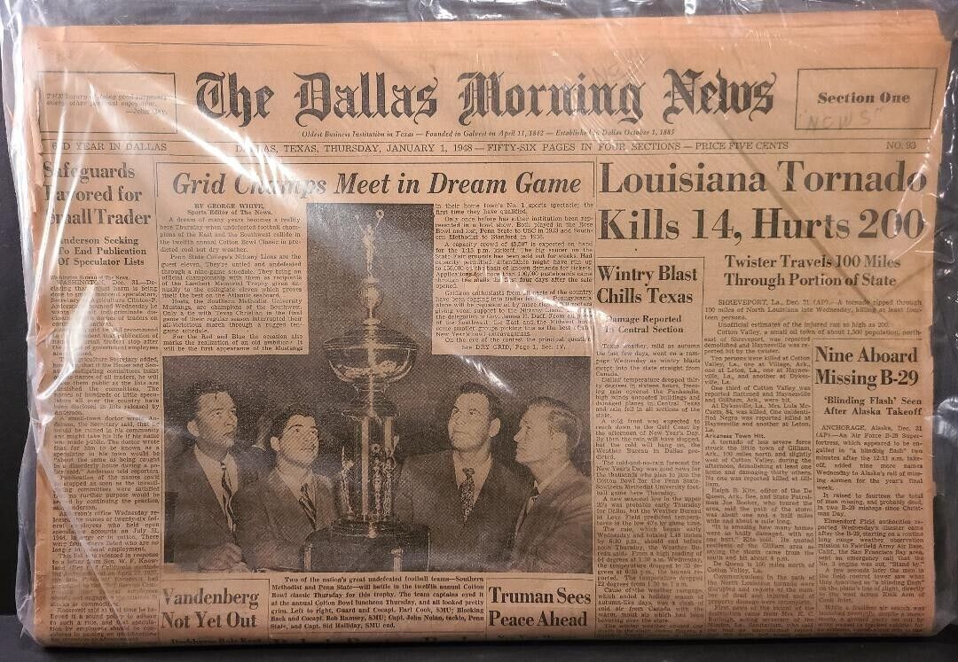 Original Historic Newspaper - DALLAS MORNING NEWS - January 1, 1948 - Keepsake