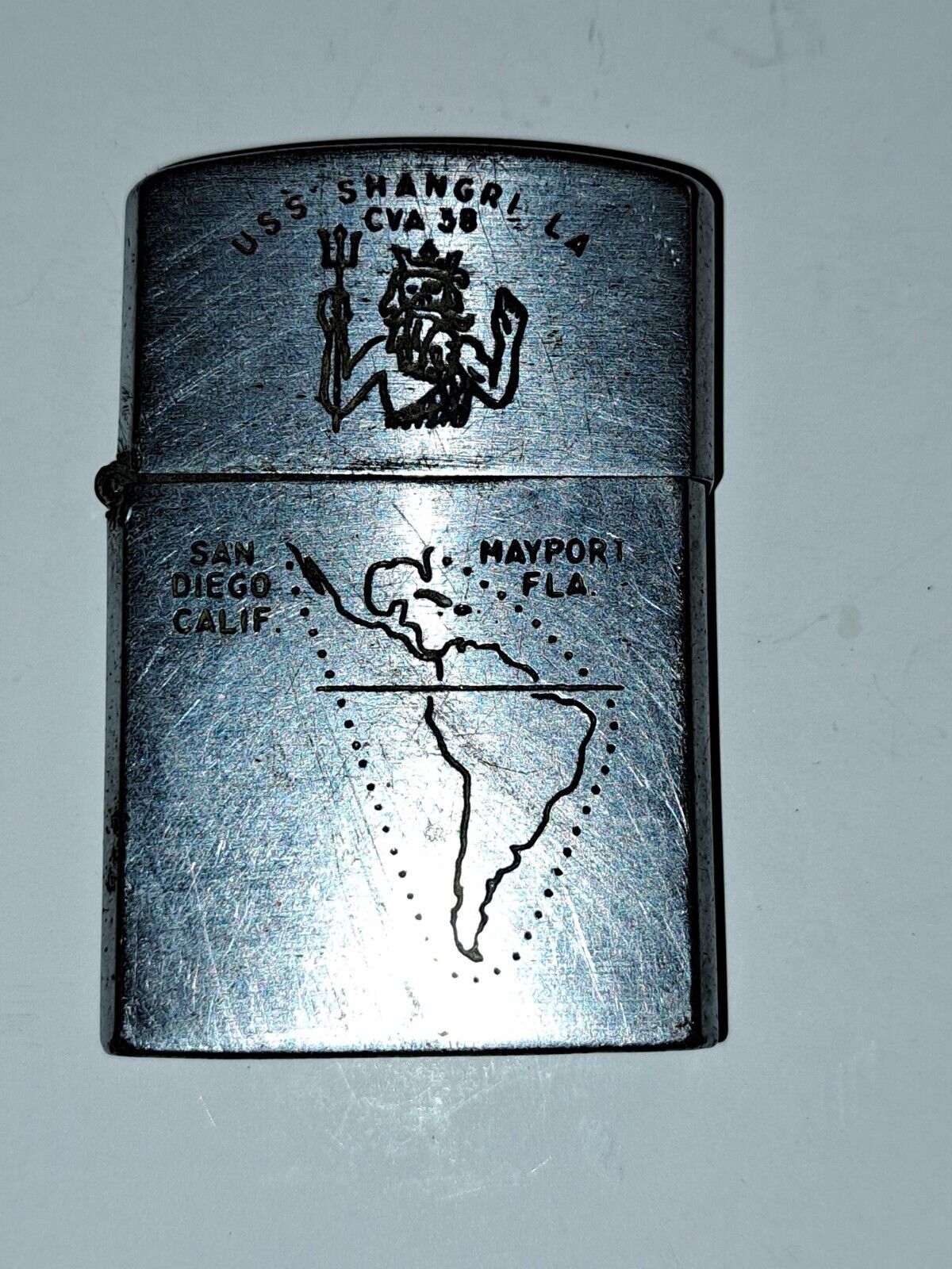 BB-027 U.S.S. Shangri-la CVA 38 NAVY Cigarette Lighter Vintage Barlo Brand
