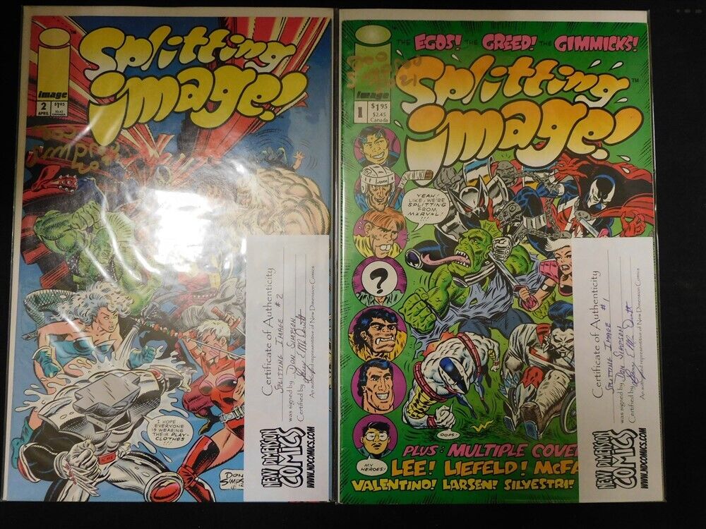 SPLITTING IMAGE 1-2 COMIC SET COMPLETE SIGNED DON SIMPSON SPAWN SPOOF 1993 VF/NM