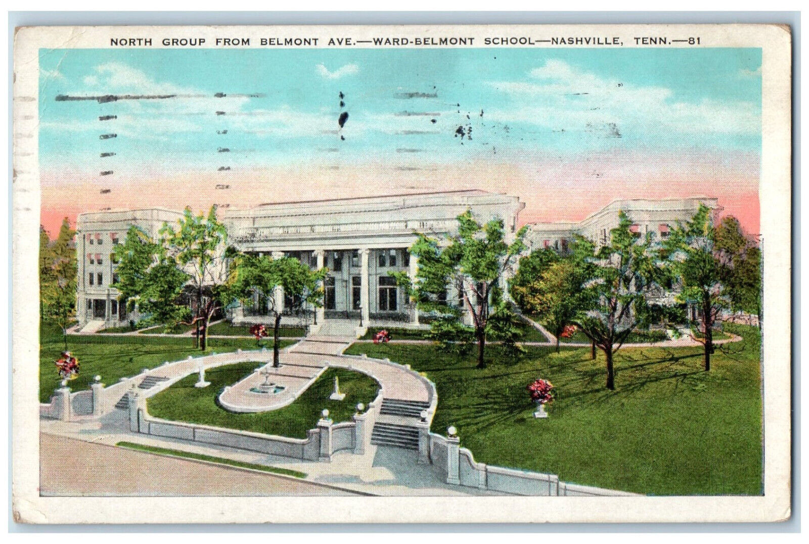 1934 North Group from Belmont Ave. Ward-Belmont School Nashville TN Postcard