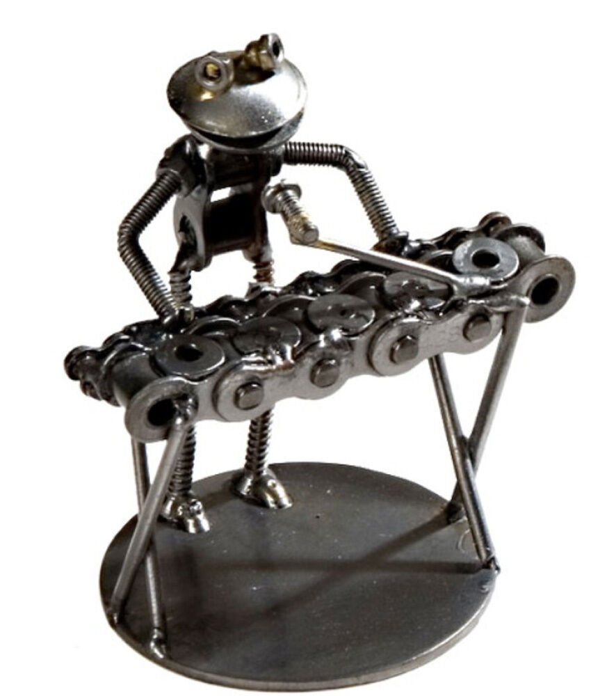 Frog Keyboard Player Hand Crafted Recycled Metal Rock Band Art Sculpture 
