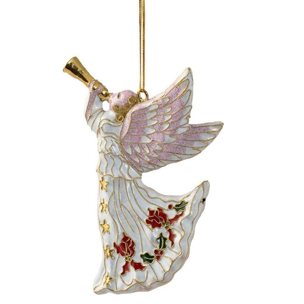 Value Arts Cloisonne Hanging Ornament, White Angel, 4.75 Inches