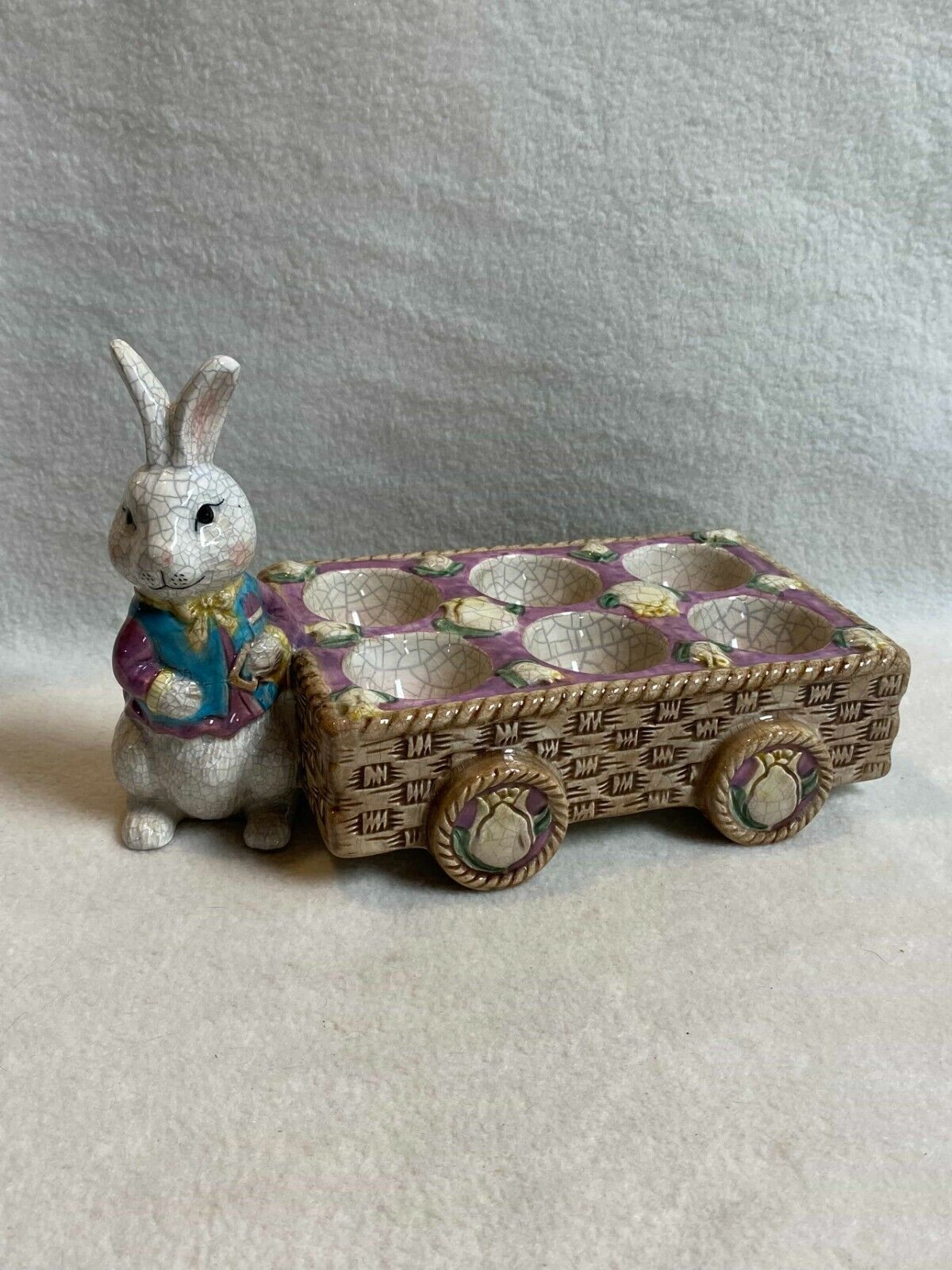Vintage Crackled Ceramic Bunny Egg Cart