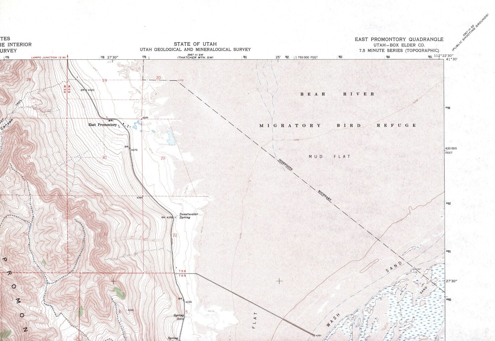 East Promontory, Utah 1967 Vintage USGS Topo Map 7.5 Quadrangle - Shaded