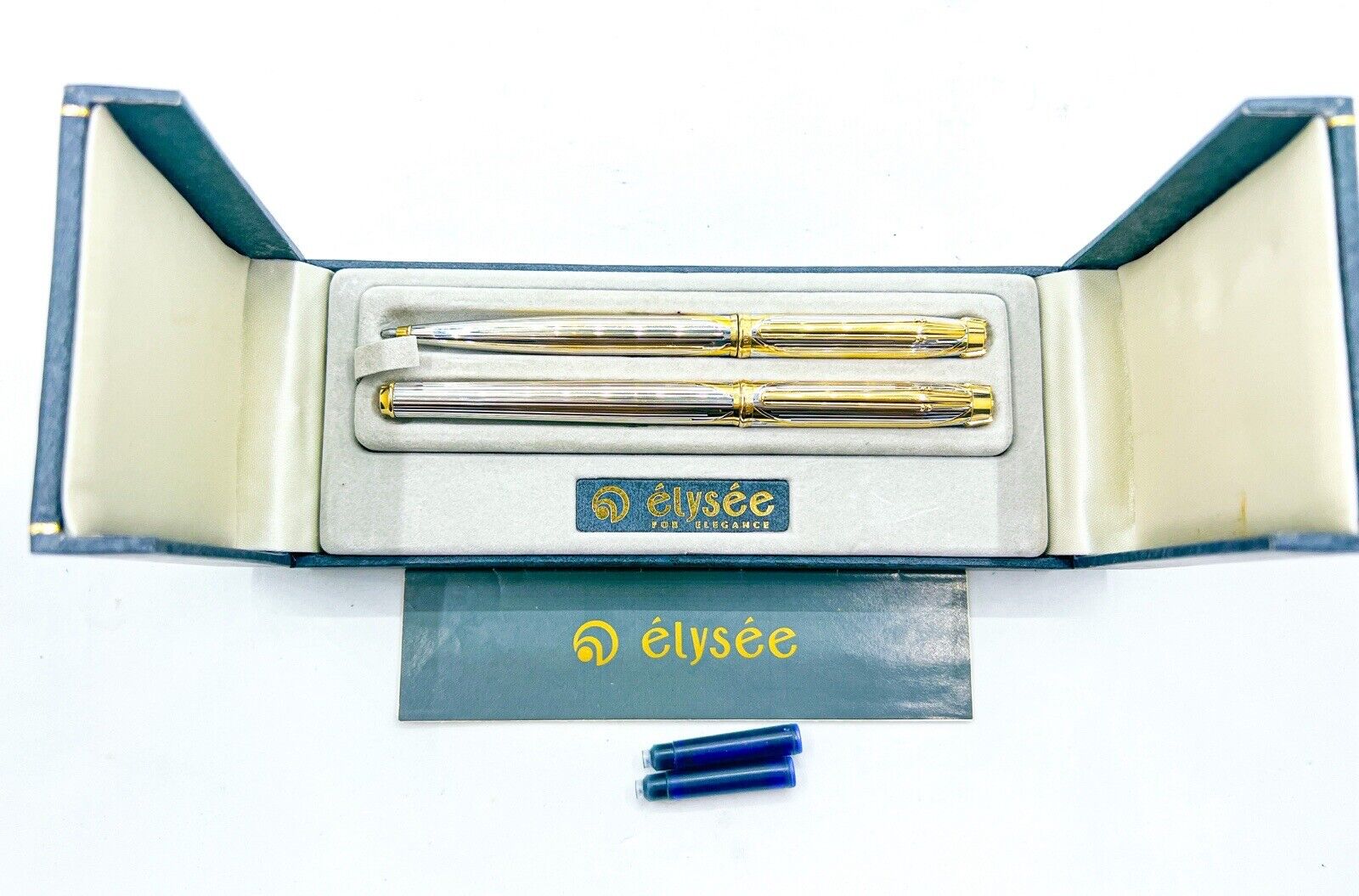 Elysee Parthenon Bi-color Fountain Pen 18k 750 Gold M Nib Ballpoint Pen Set Box