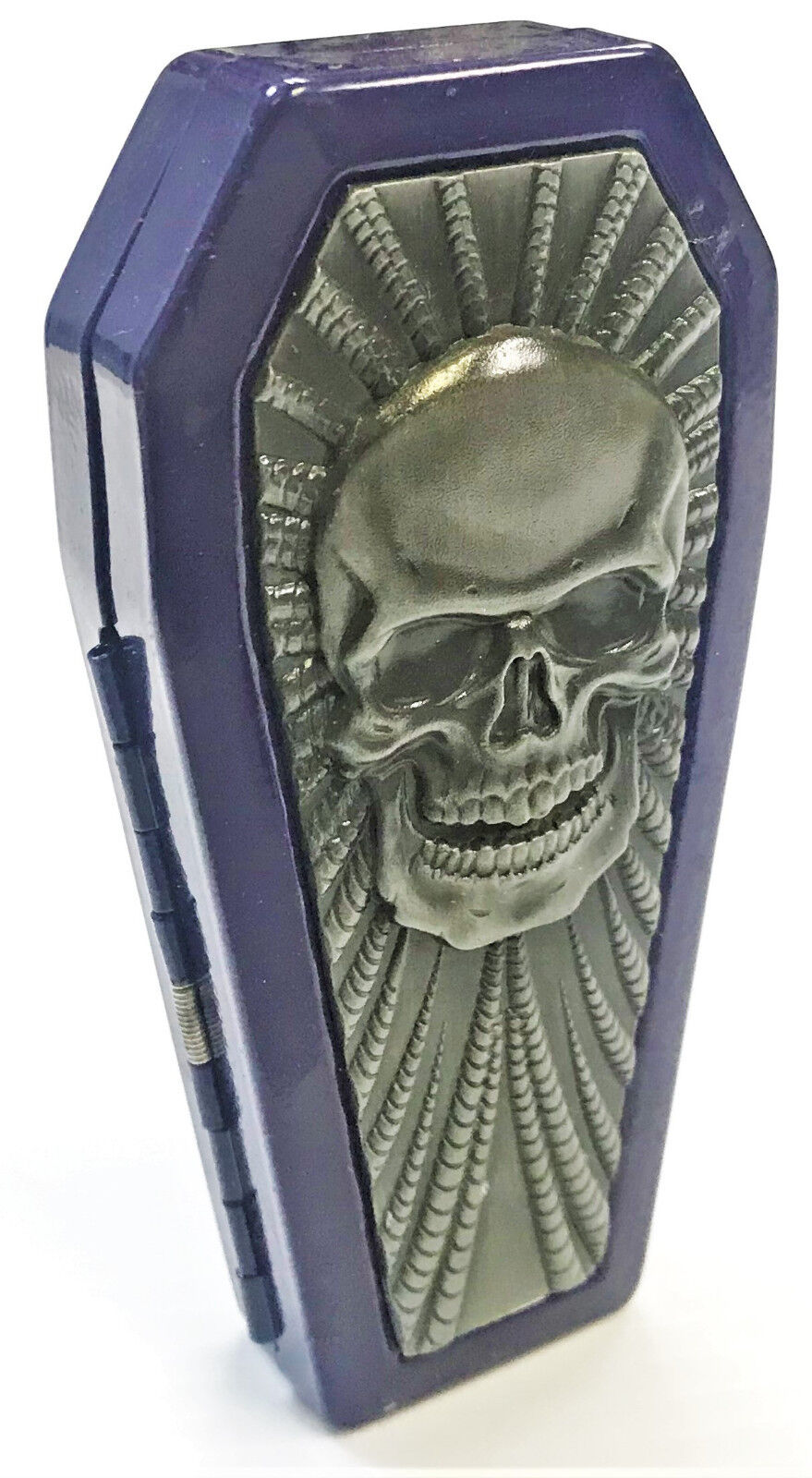 Eclipse Purple Skull Design Crushproof Metal Coffin Shaped Cigarette Case, 100s