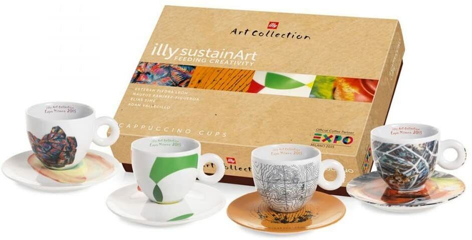 ILLY Art Collection SUSTAINART 2014  - 4 Cappucinno Cups + Saucers  Ultra Rare