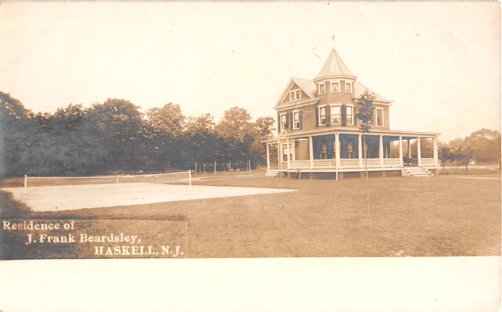 1907 RPPC J. Frank Beardsley Home & Tennis Court Haskell NJ