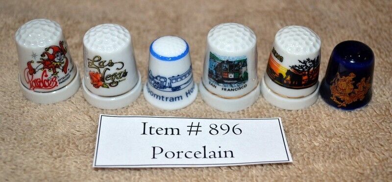 Thimbles, 6 pcs, Porcelain, # 896, porcelain thimbles, antiques, collectables