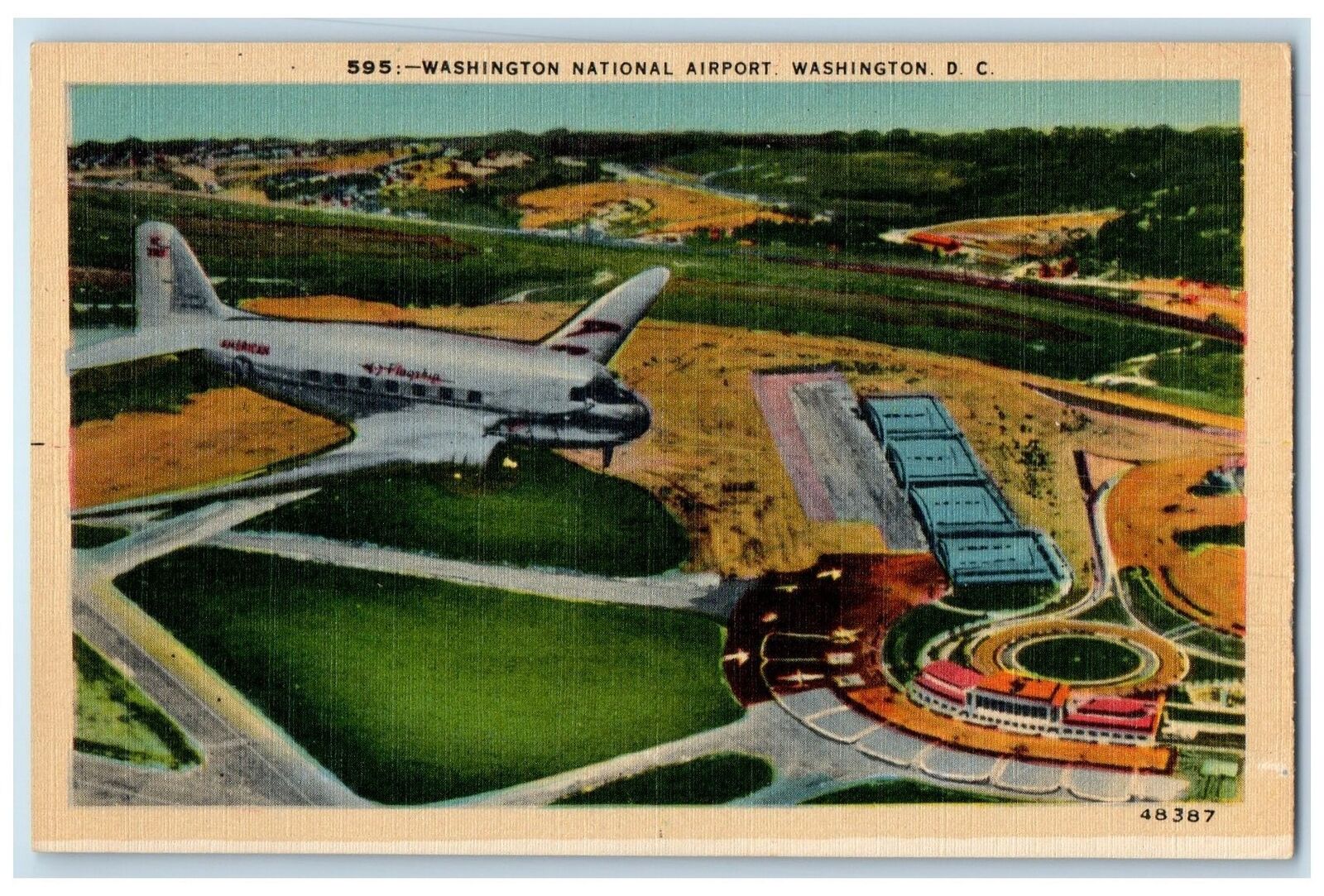 c1940's Aerial View Washington National Airport Washington DC Unposted Postcard