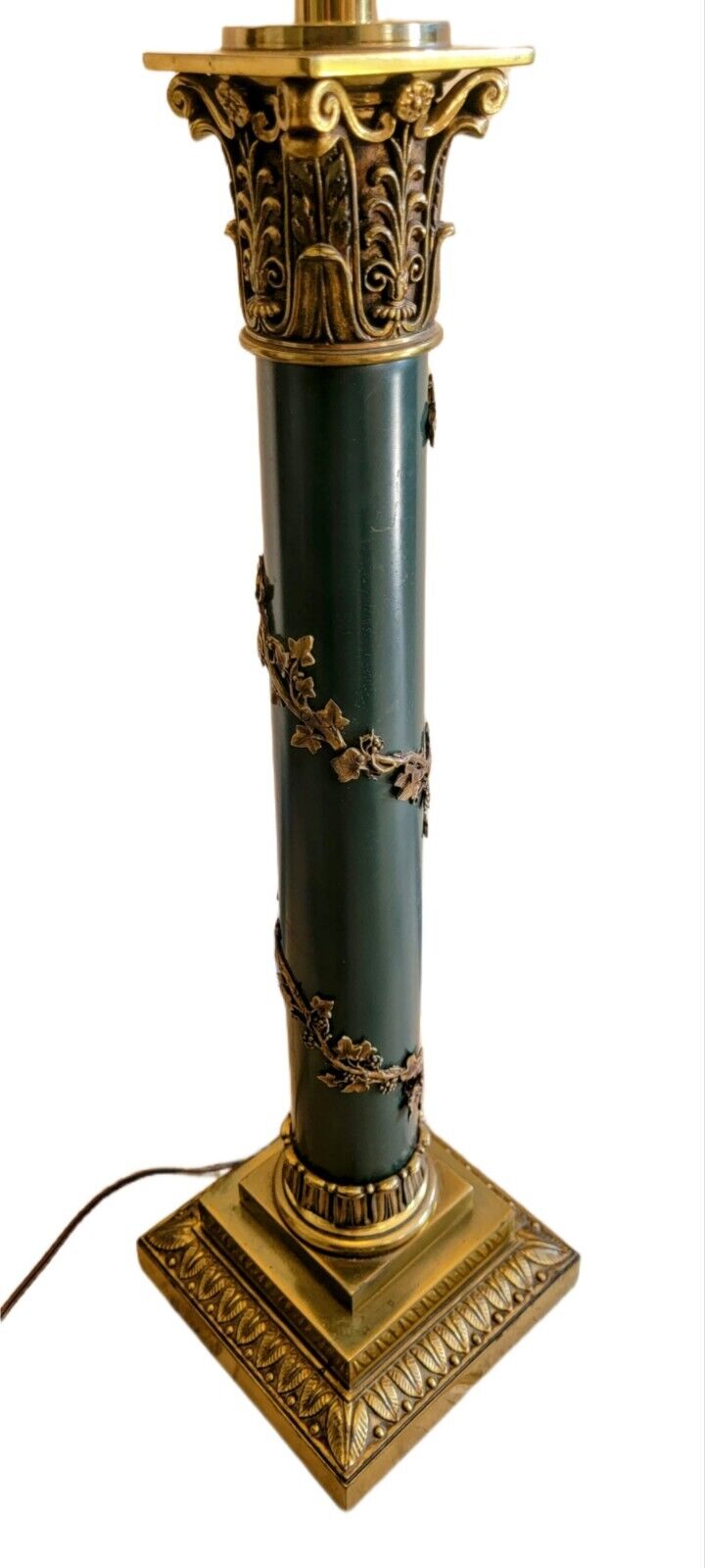 VTG Green Neoclassical Column Stiffel Torchiere Enamel & Brass Tall Table Lamp