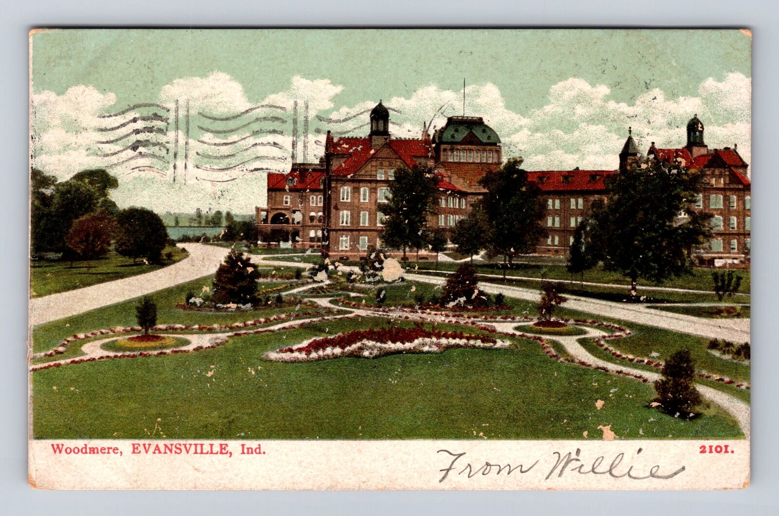 Evansville IN-Indiana, Woodmere, Antique, Vintage c1907 Souvenir Postcard