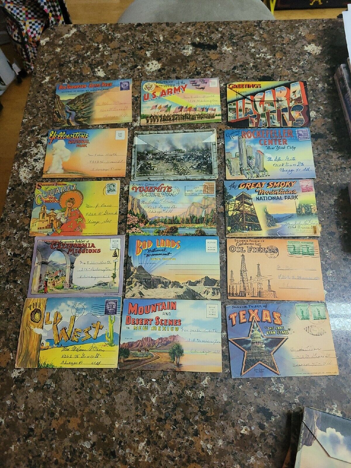 Lot Of 28 1950's Pictorial USA Cities Postcards