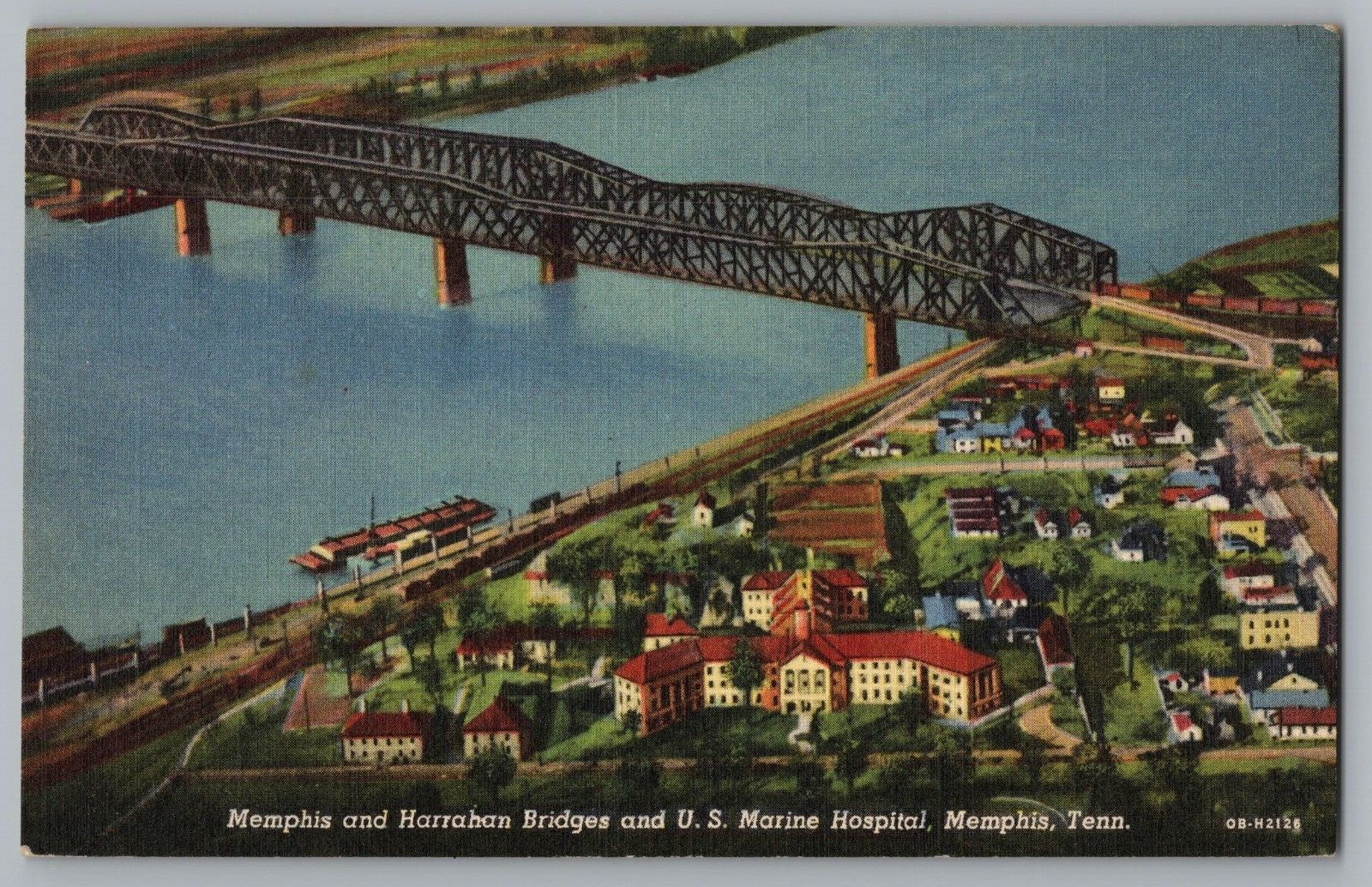 Postcard Memphis And Harrahan Bridges, U.S. Marine Hospital, Memphis, Tennessee