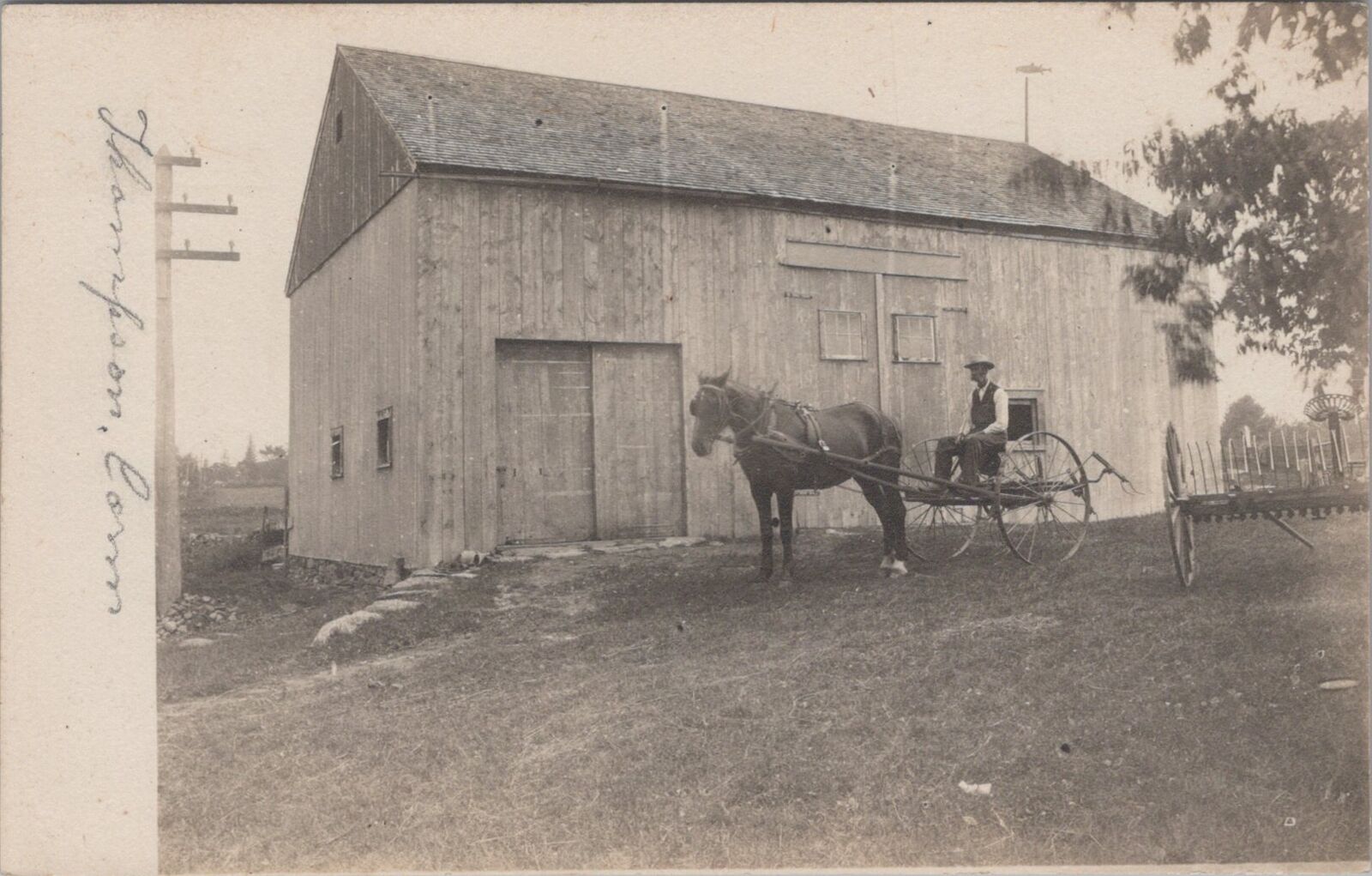 Equipment,Buggy at Farm Barn Thompson Connecticut c1900s RPPC Postcard