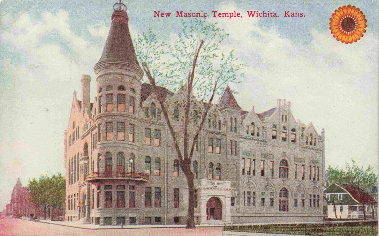 c1910 Masonic Temple Wichita Kansas Scottish Rite Great Colors Unused Postcard