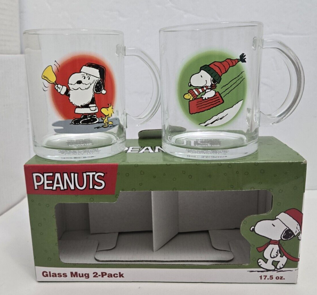 Peanuts SNOOPY Christmas Glass Mug 2-Pack Box Set 2022 17.5 oz Cups