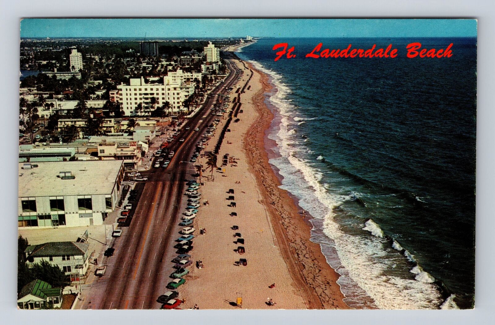 Ft Lauderdale FL-Florida, Beach on Ft Lauderdale Atlantic Ocean Vintage Postcard