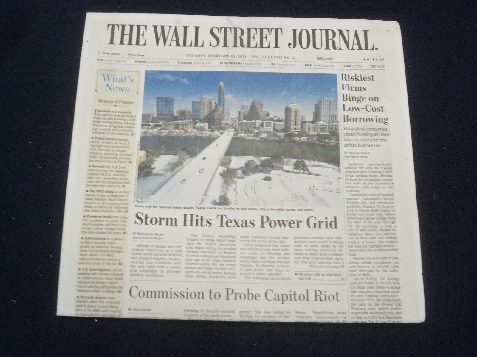 2021 FEBRUARY 16 THE WALL STREET JOURNAL - STORM HITS TEXAS POWER GRID