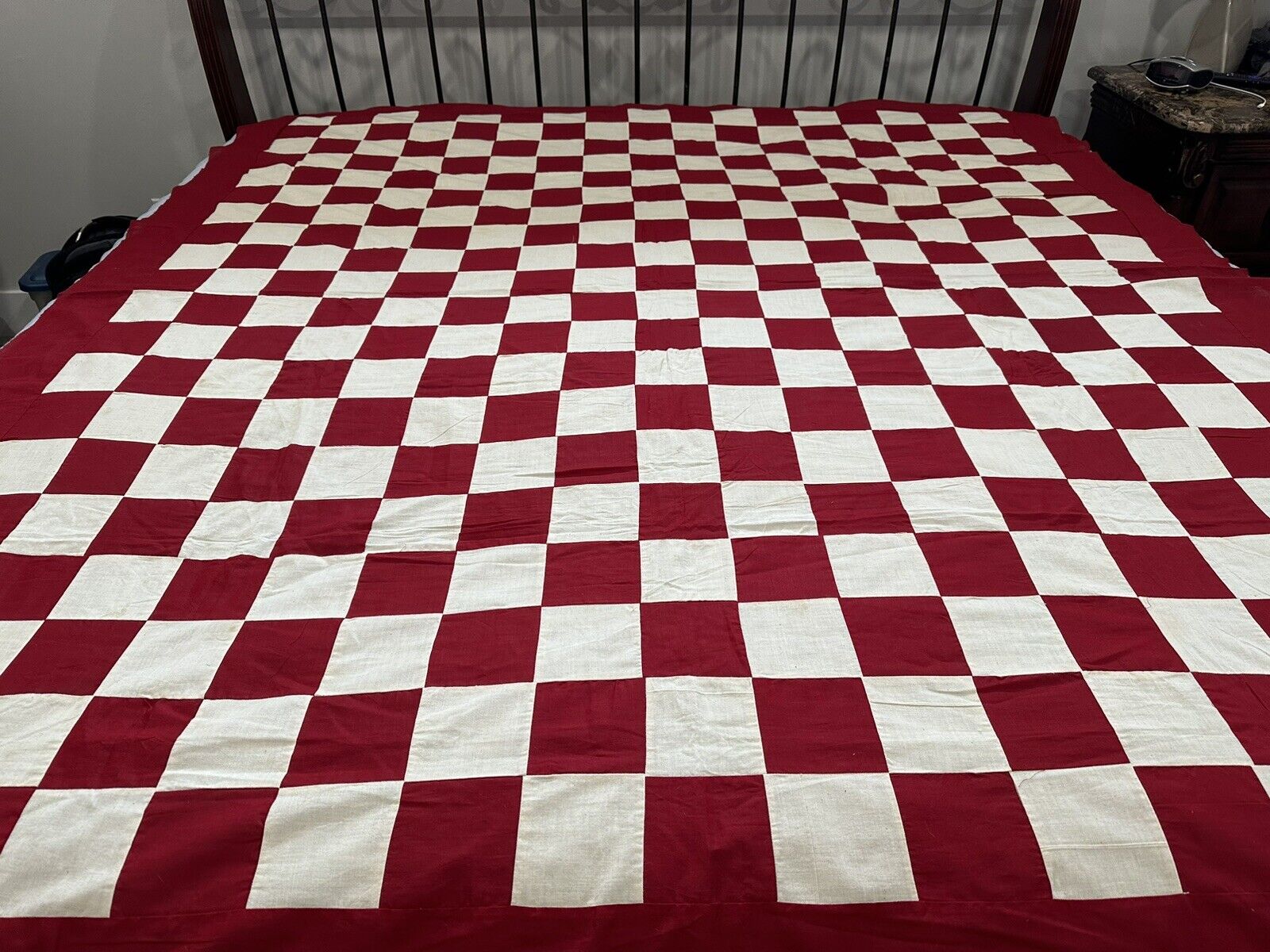 Antique Quilt Top - ca. 1890-1900 -   Red & Beige Checks - Great Condition