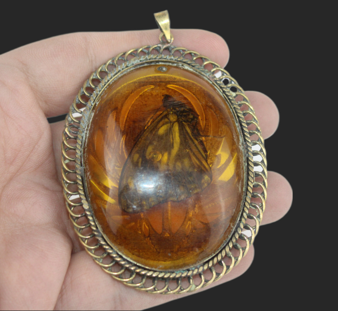RARE ANCIENT EGYPTIAN ANTIQUE Amber Pendant Royal King Scarab Necklace (BS)