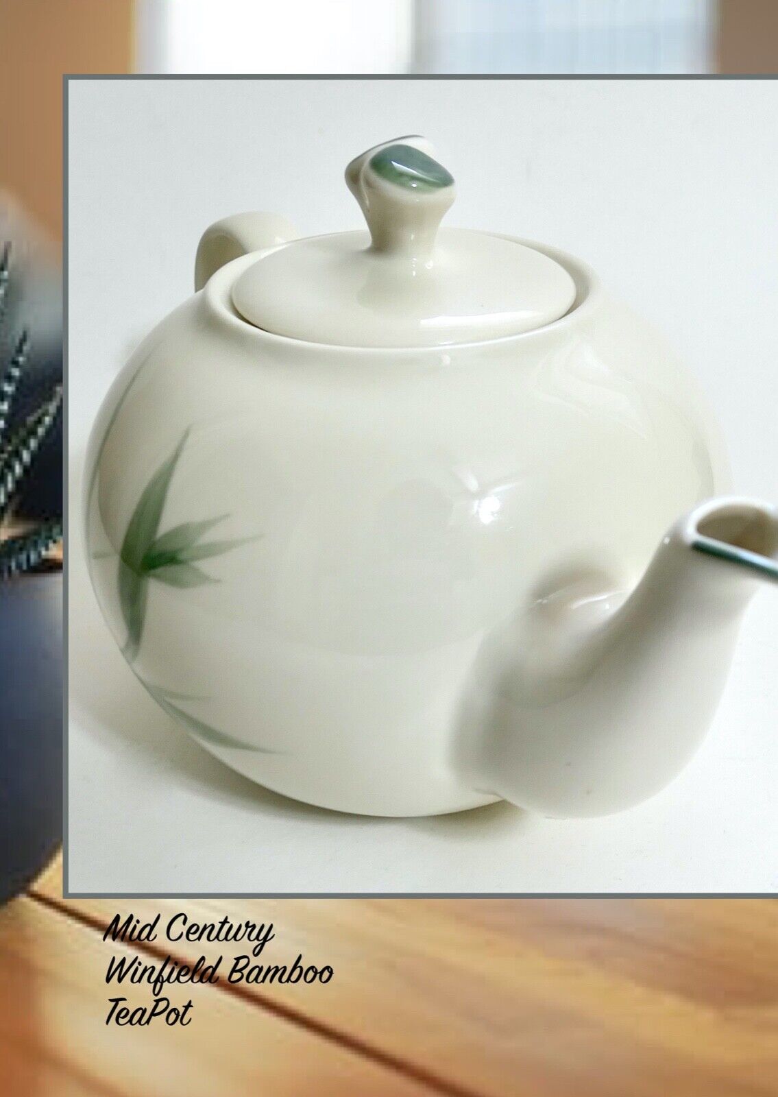 Vintage Winfield Green Bamboo Porcelain Teapot