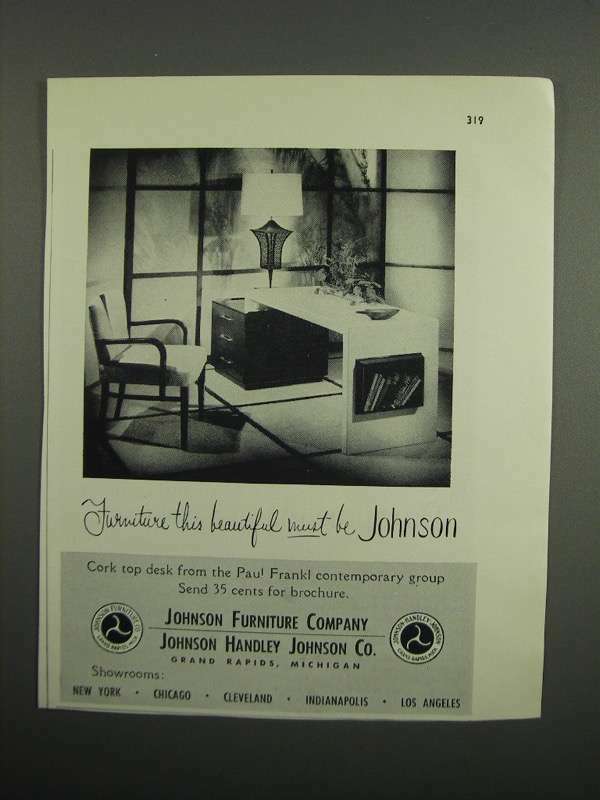 1953 Johnson Furniture Paul Frankl Cork Top Desk Ad