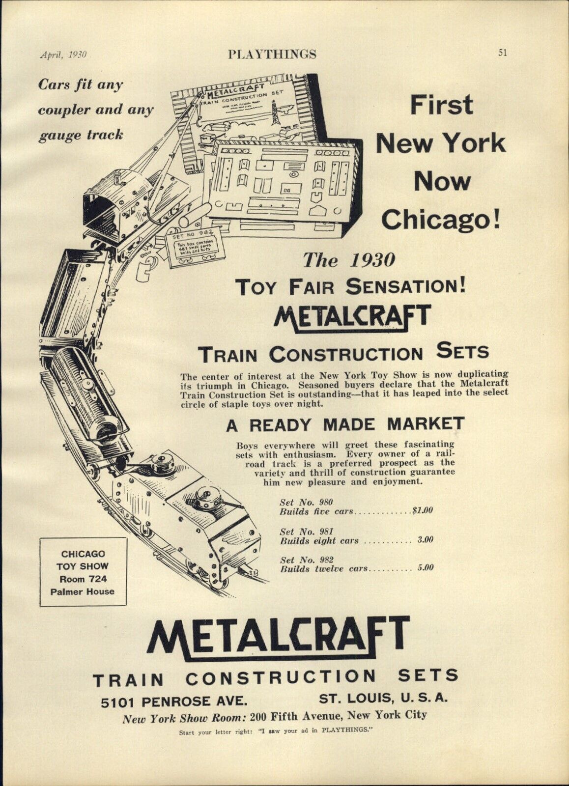 1930 PAPER AD Metalcraft Toy Train Construction Sets Bing Wolf Typewriter 