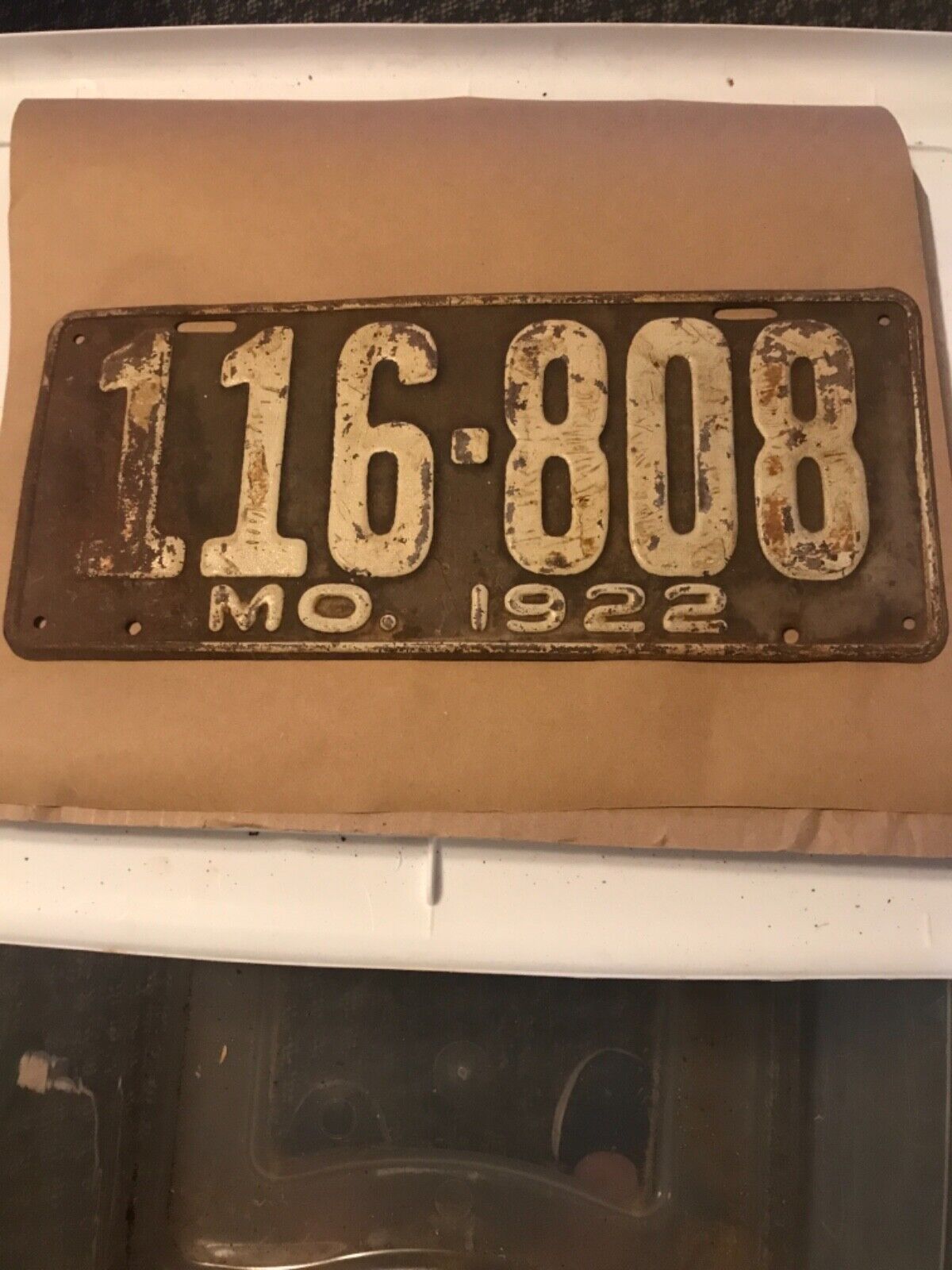 Rare 1922 Missouri License Plate No. 116-808