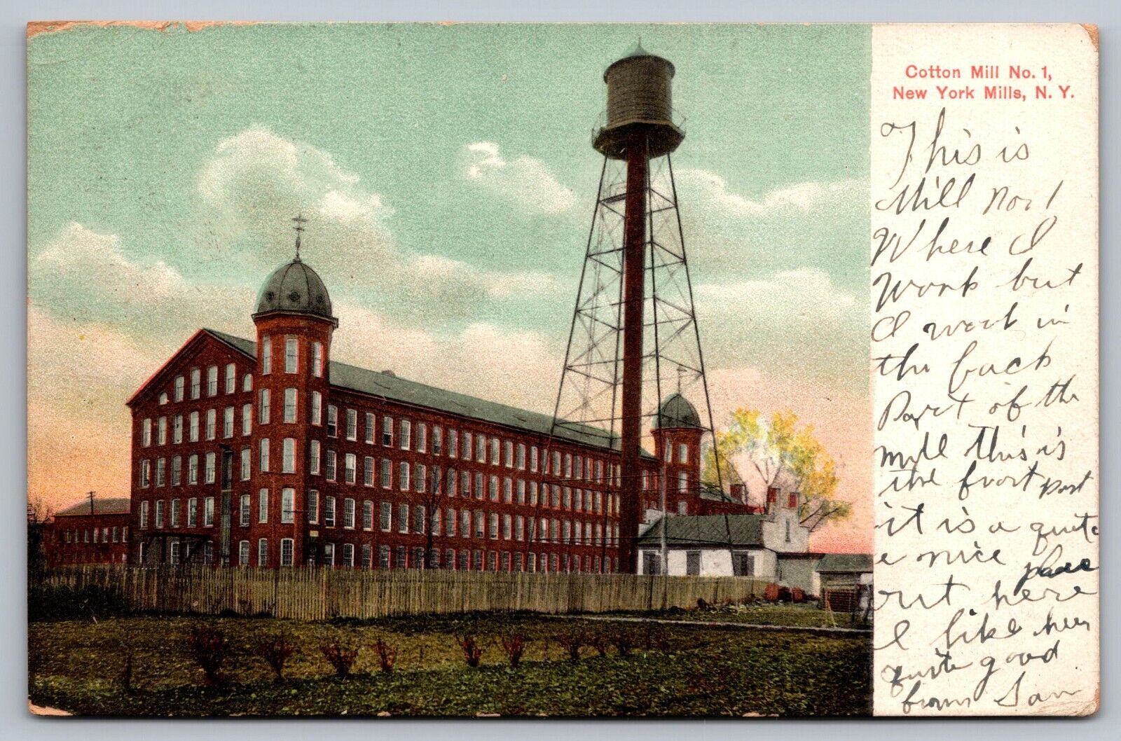 Cotton Mill No. 1 New York Mills-Antique German Postcard c1913 (NY Textiles Ind)