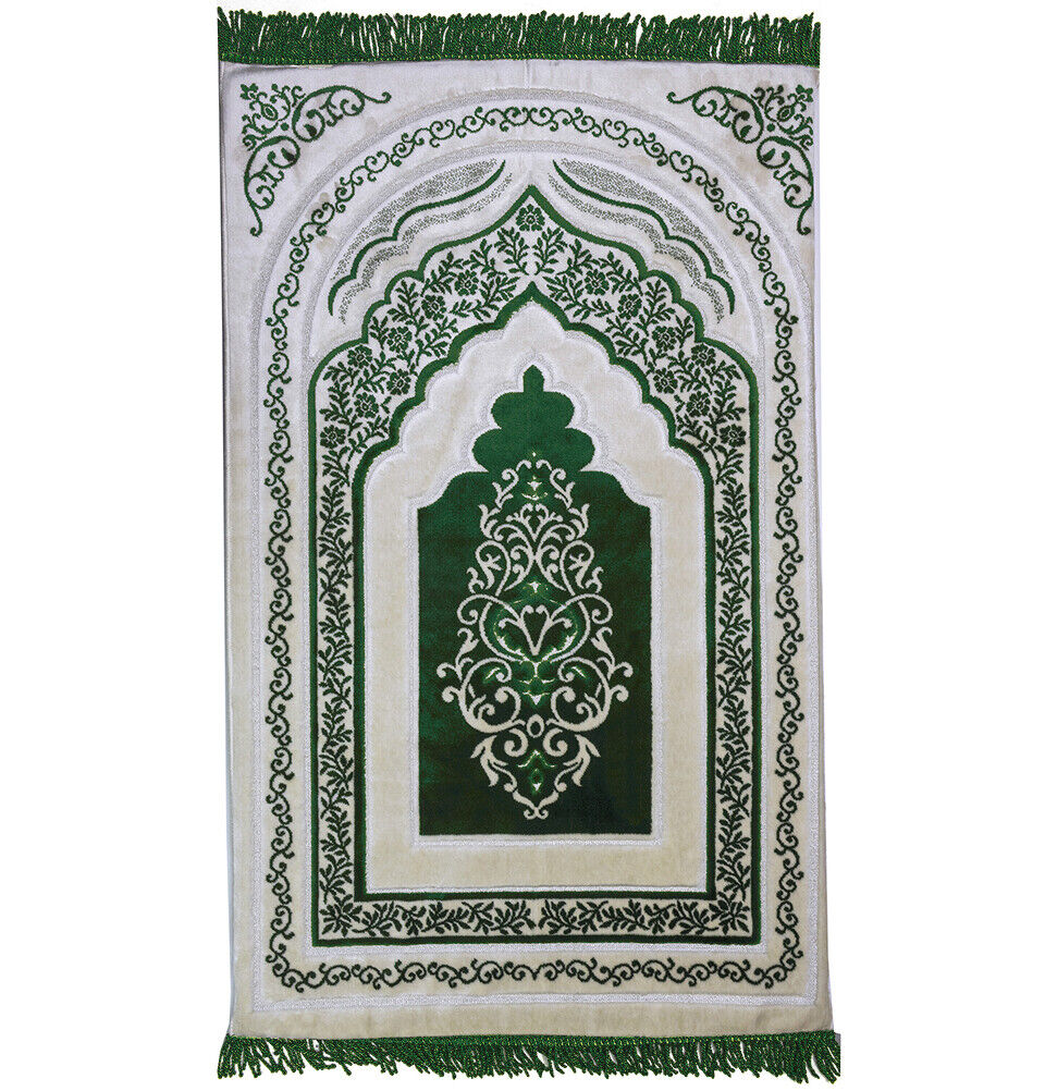 Islamic Turkish Luxury Orthopedic Padded Foam Cushion Velvet Prayer Rug - Green