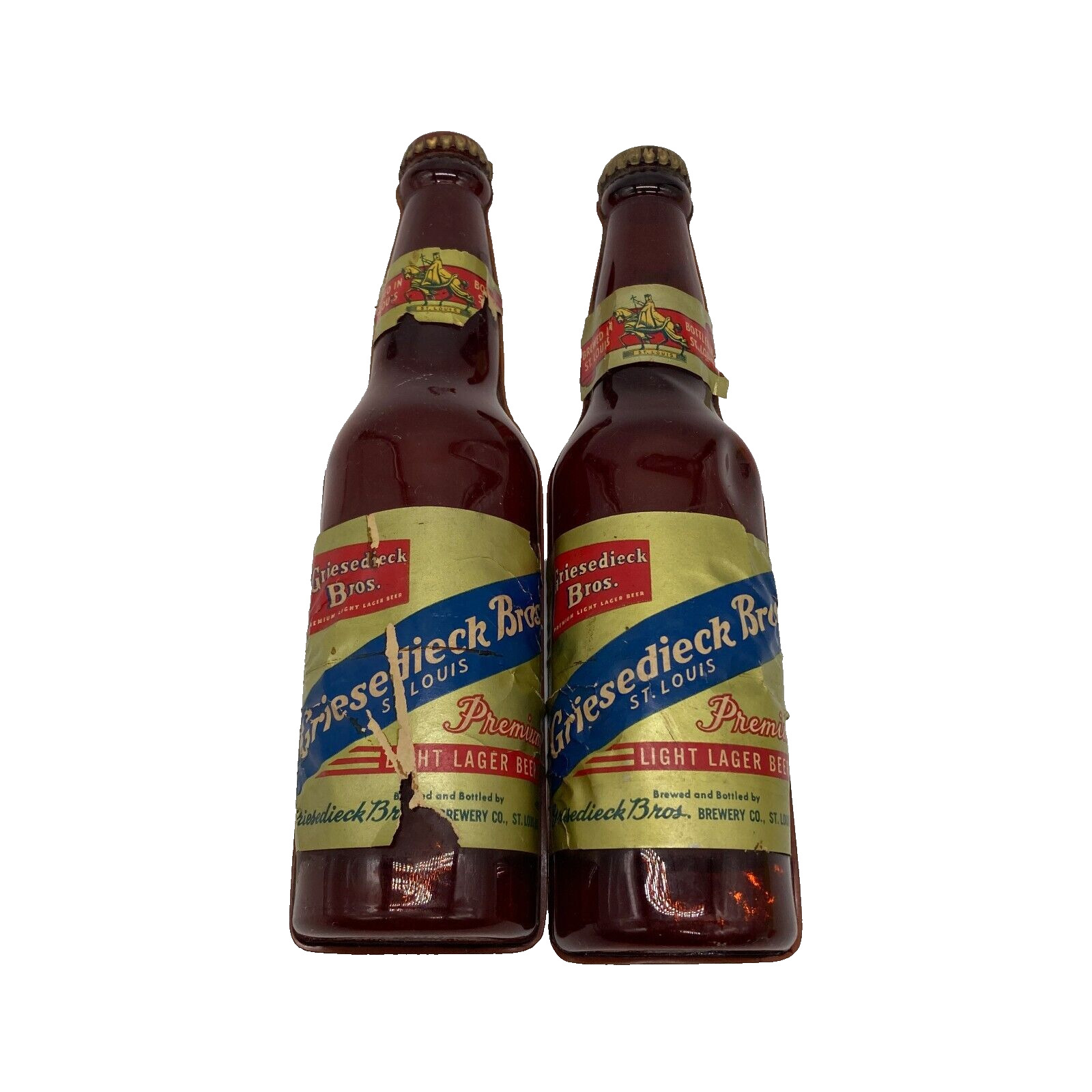 2 Vintage Griesedieck Bros Light Lager Beer Plastic 1/2 Bottle Displays Goodman