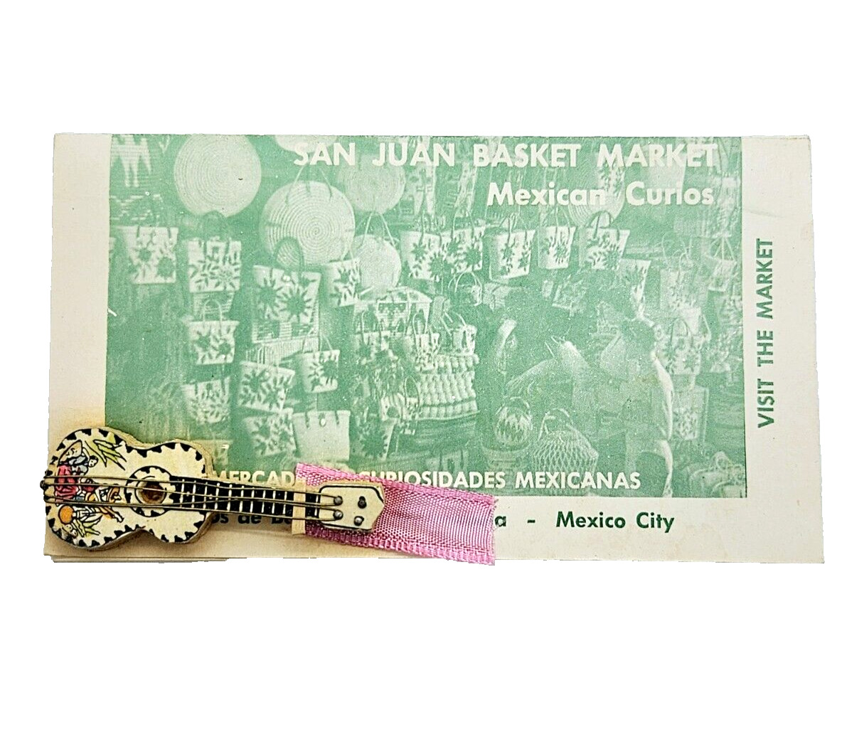 Vintage Mexico San Juan basket market curio shopping map mini guitar 1960\'s